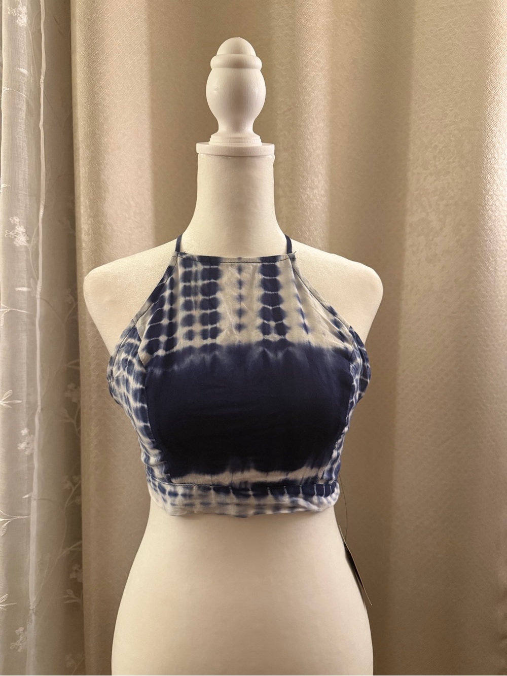 Lulu's Navy Tie-Dye High Neck Crop Top
